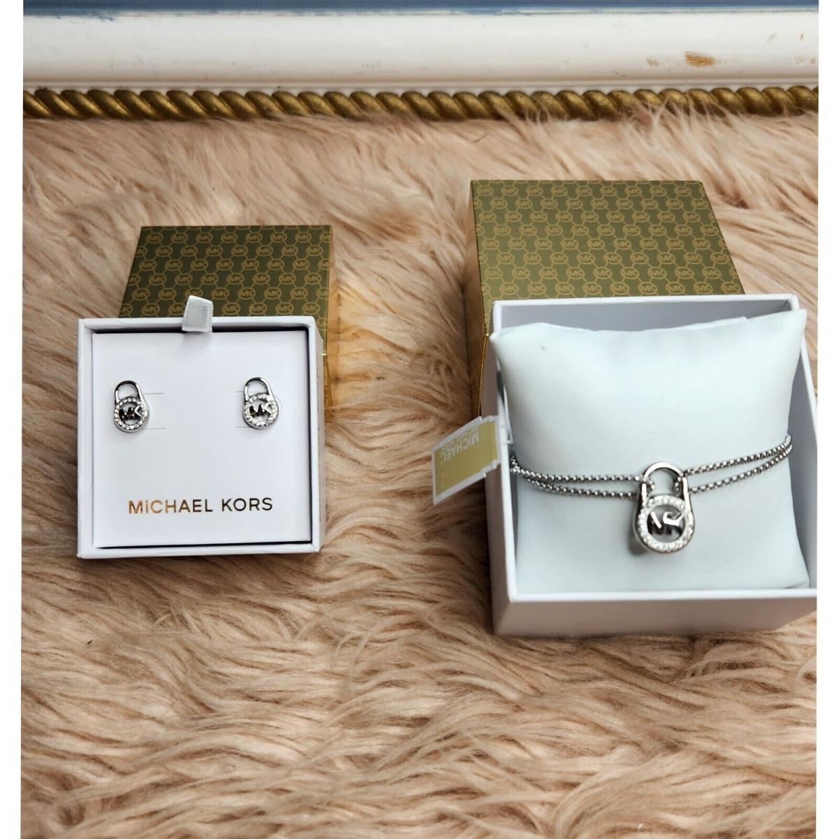 Michael Kors Padlock Earrings Slider Bracelet Set /