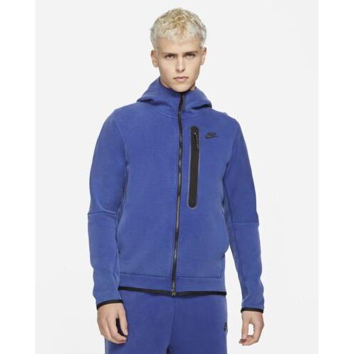 Nike Sportswear Washed Tech Fleece Full Zip Hoodie Jacket Blue DD3100-455