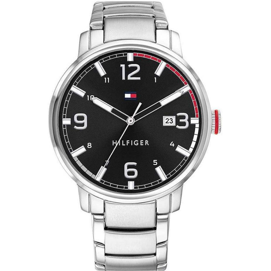 Tommy Hilfiger Essentials Black Dial Stainless Steel Men s Watch 1791755 - Black Dial, Silver Band, Silver Bezel