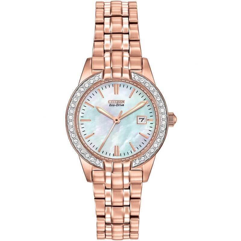 Citizen Silhouette Crystal EW1683-65D Ladies 29mm Watch - Dial: Mother of Pearl, Band: Rose Gold, Bezel: Rose Gold