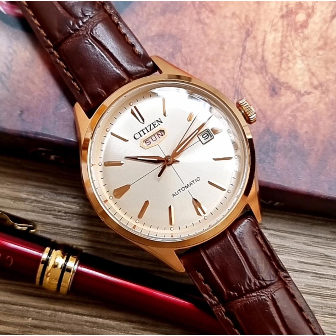 Citizen Automatic Rose Gold Tone White Dial Day Date Men`s Watch NH8393-05A