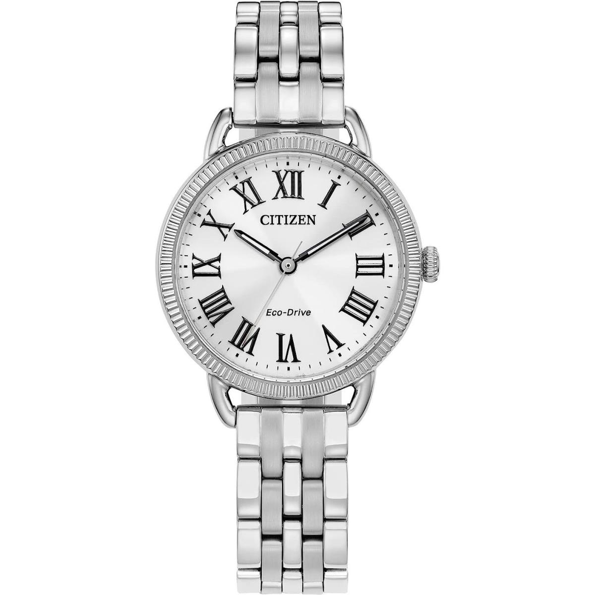 Citizen Women`s Classic Coin Edge Eco-drive Silver Dial 29mm Watch EM1050-56A - Silver Dial, Silver-Tone Band, Silver Bezel