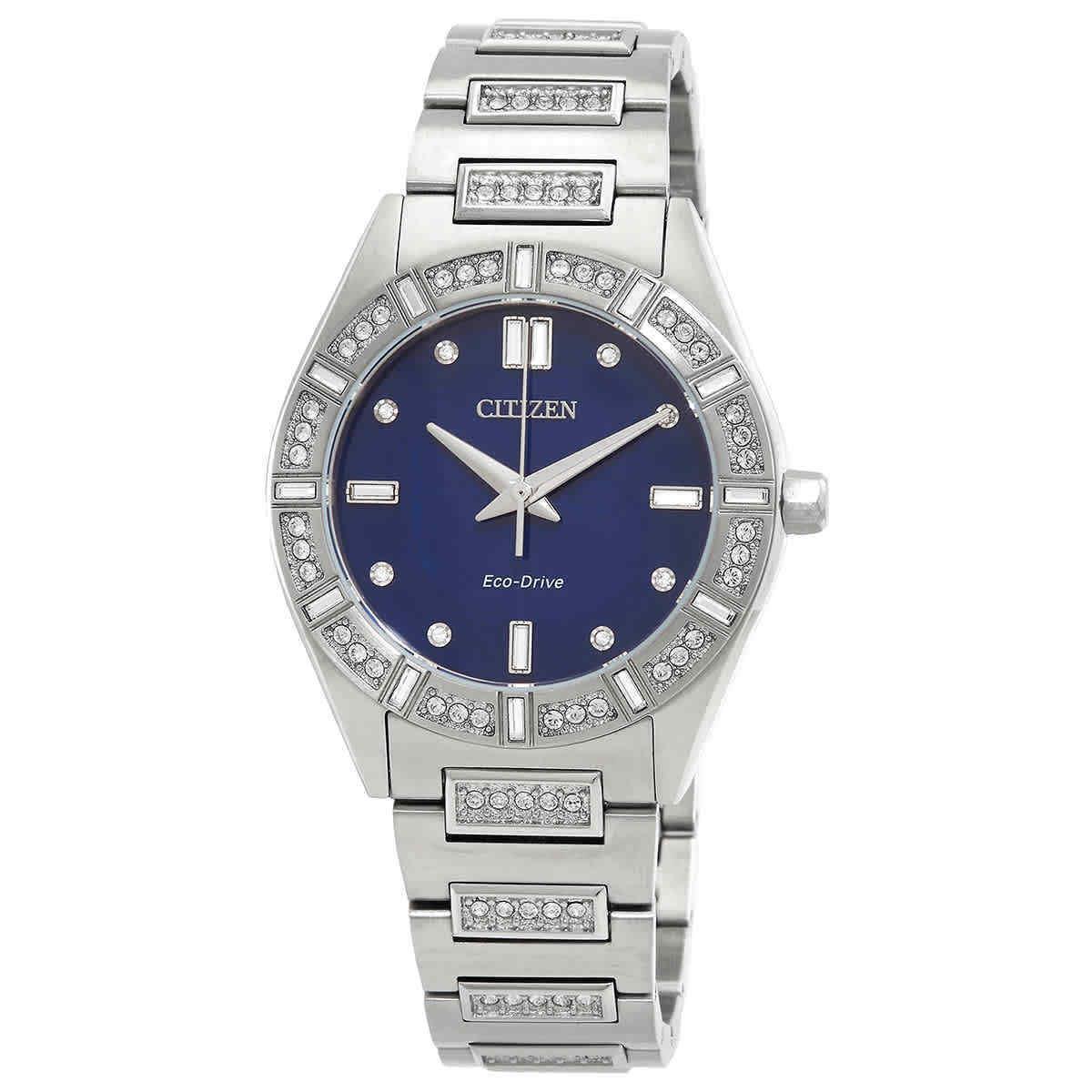 Citizen Silhouette Crystal Eco-drive Blue Dial Ladies Watch EM1020-57L