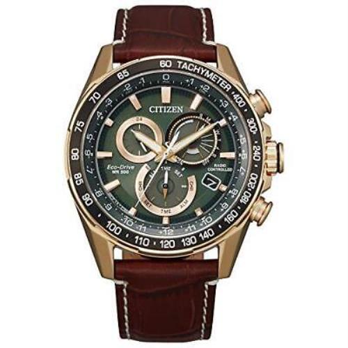 Men`s Citizen Eco-drive Chronograph Brown Leather Strap Watch CB5919-00X