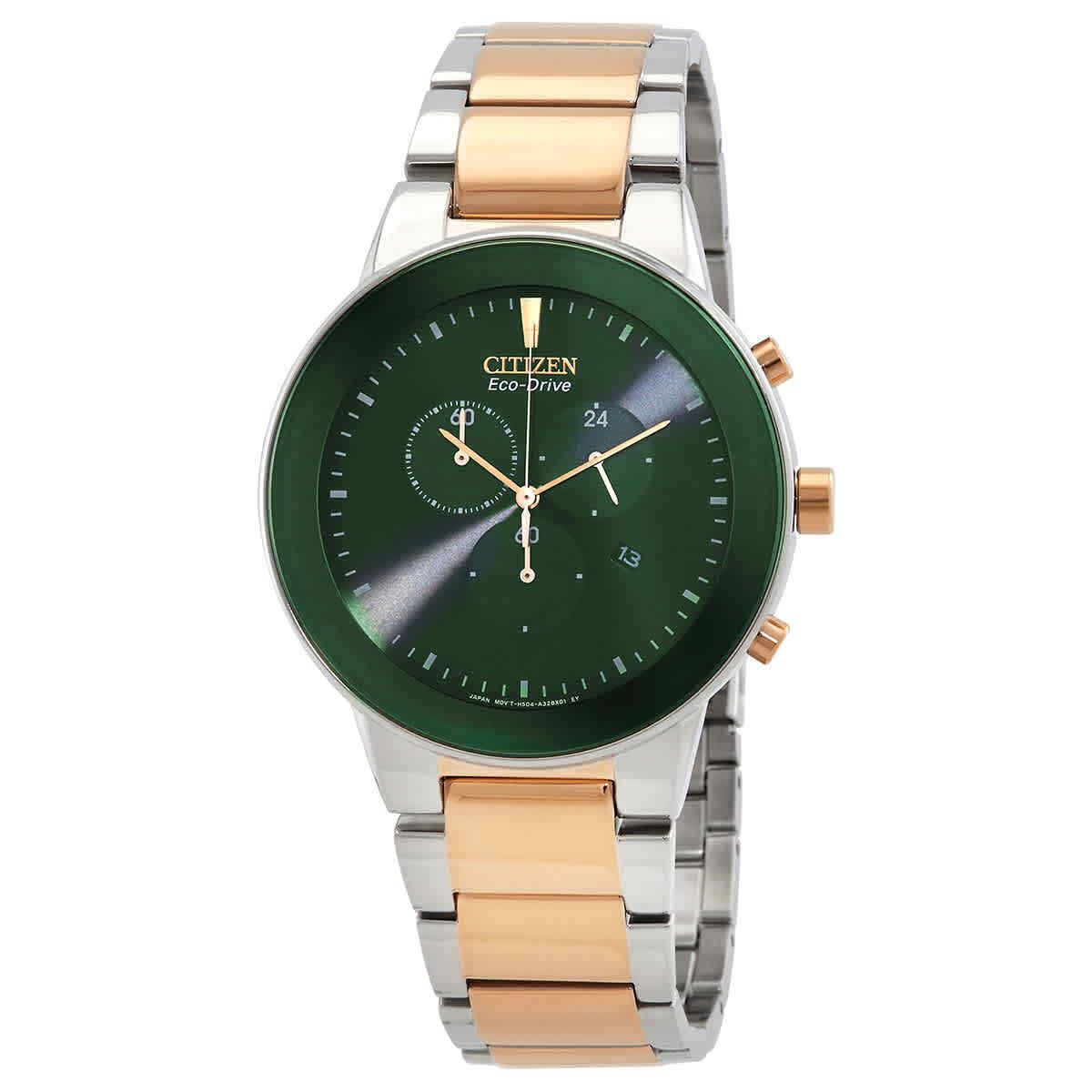 Citizen Chronograph Gmt Eco-drive Green Dial Men`s Watch AT2244-84X