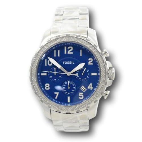 Fossil Bowman Men`s 46mm Blue Dial Silver Stainless Chronograph Watch FS5604