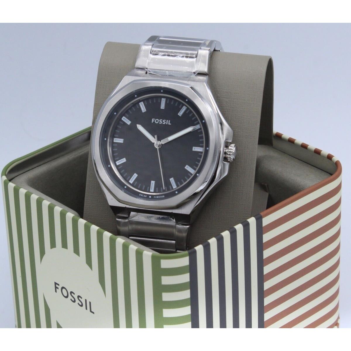 Fossil Evanston Solar Silver Black Men`s BQ2765 Watch