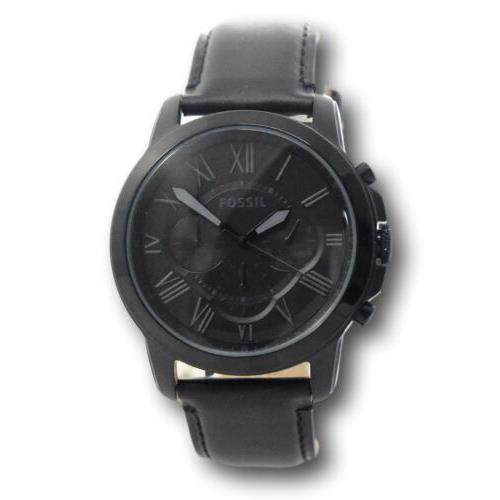 Fossil Grant Men`s 44mm Triple Black Leather Chronograph Watch FS5132