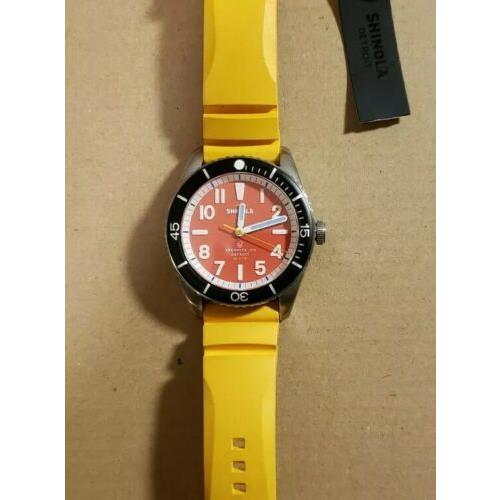 Shinola The Duck Watch Set with 42mm Dark Pink Tone Face Yellow Rubber Strap