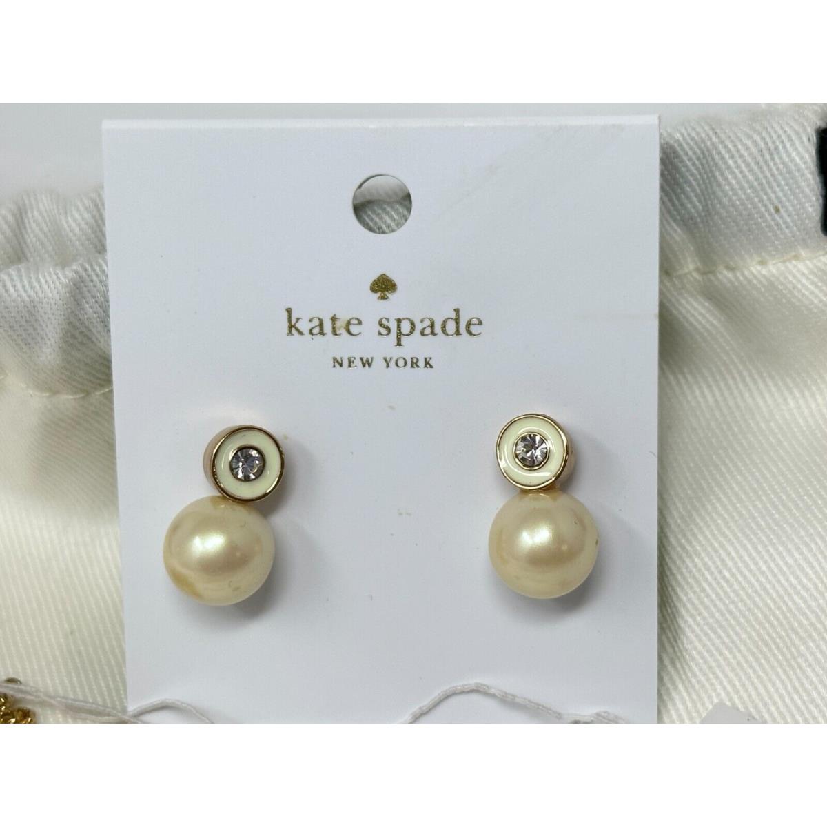 New Kate Spade New York Goldtone Cream Enamel Pearly Delight Necklace Earrings