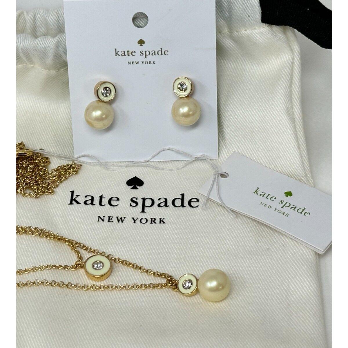 New Kate Spade New York Goldtone Cream Enamel Pearly Delight Necklace Earrings