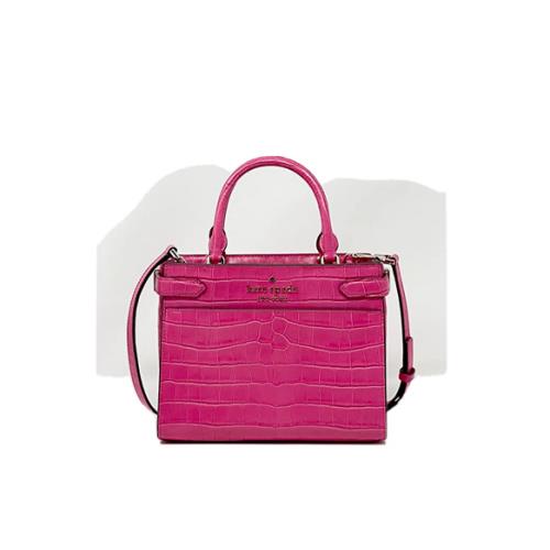 Kate Spade Staci Small Croc Embossed Leather Satchel Crossbody In Festive Pink