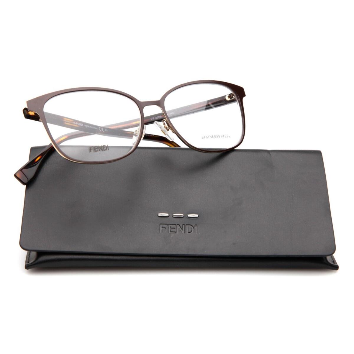 Fendi FF 0386 09Q Brown Eyeglasses Glasses Frame 55-15-135 B40mm Italy