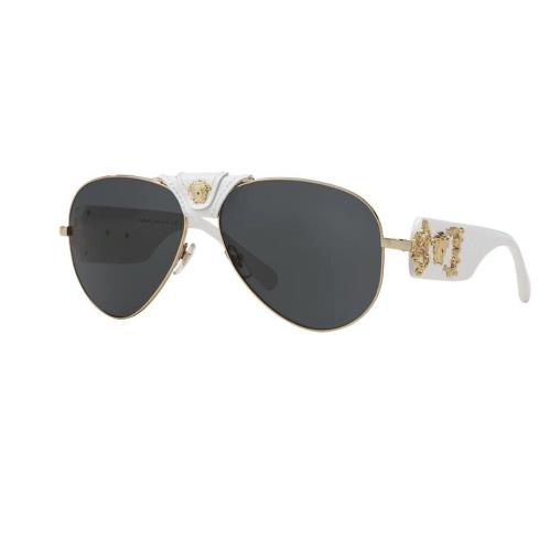 Versace VE 2150Q 134/87 Limited Edition Gold-white/black Oval Men`s Sunglasses