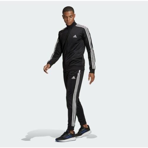 Adidas Mens 3-stripes Tricot Tracksuit Jacket and Taper Pants Black/white Size M