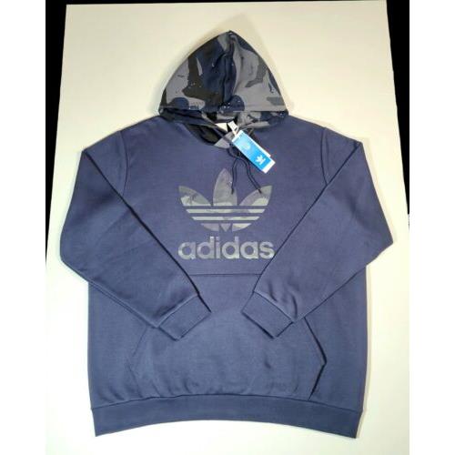 Adidas Hoodie 2XL Mens Camo Blue Gray Fleece Sweatshirt Pullover Midnight