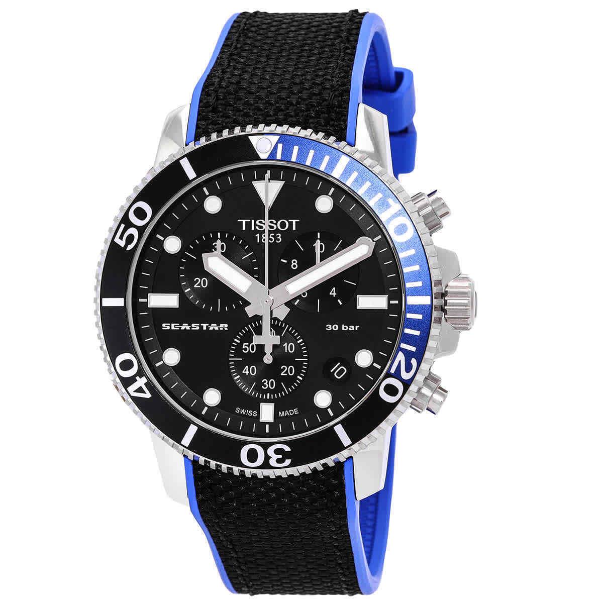 Tissot Seastar 1000 Chronograph Quartz Black Dial Men`s Watch T120.417.17.051.03 - Dial: Black, Band: Blue, Black, Bezel: Blue, Black