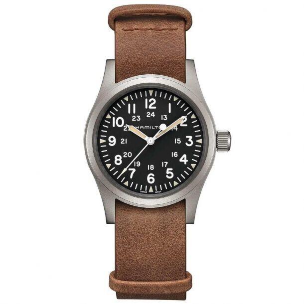 Men`s Hamilton Khaki Field Mechanical Brown Leather Strap Watch H69439531