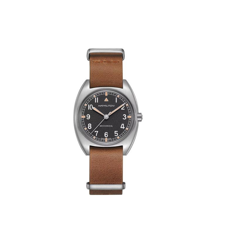 Hamilton Khaki Aviation Pilot Mechanical Black Dial Round Men`s Watch H76419531 - Dial: Black, Band: Brown, Bezel: Silver