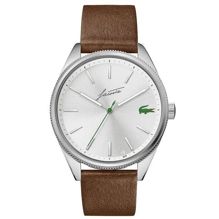 Lacoste Heritage Men`s Silver Dial Brown Leather Strap 42 mm Watch 2011052
