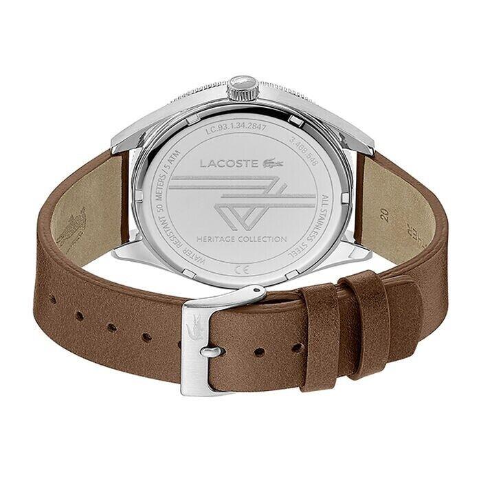 Lacoste watch Heritage - Silver Dial, Brown Band, Brown Bezel