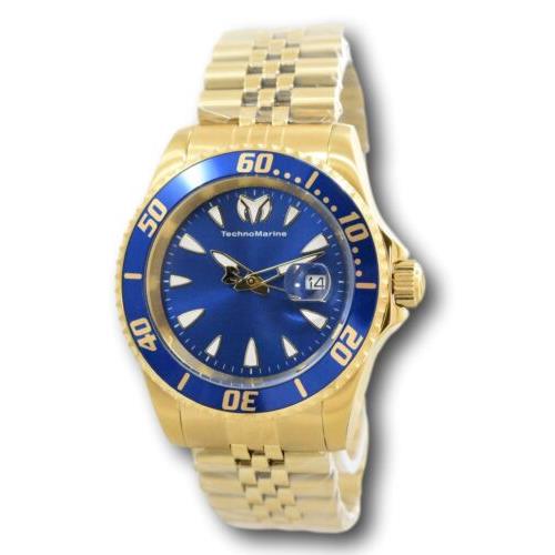 Technomarine Sea Manta Men`s 42mm Blue Dial 200M Quartz Watch TM-220086 - Dial: Blue, White, Band: Gold, Yellow, Bezel: Blue