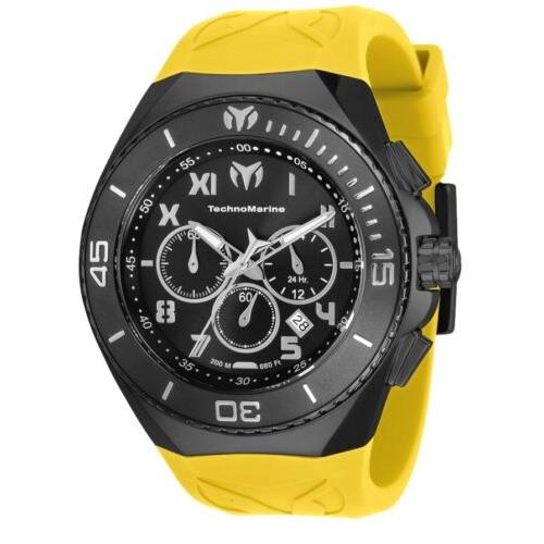Technomarine Ocean Manta Men`s 48mm Gunmetal Yellow Chronograph Watch TM-220001 - Dial: Black, Band: Yellow, Bezel: Gray