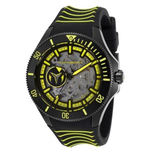 Technomarine Cruise Shark Automatic Men`s 47mm Black / Yellow Watch TM-118026 - Dial: Black, Gray, Silver, Yellow, Band: Black, Yellow, Bezel: Black, Yellow