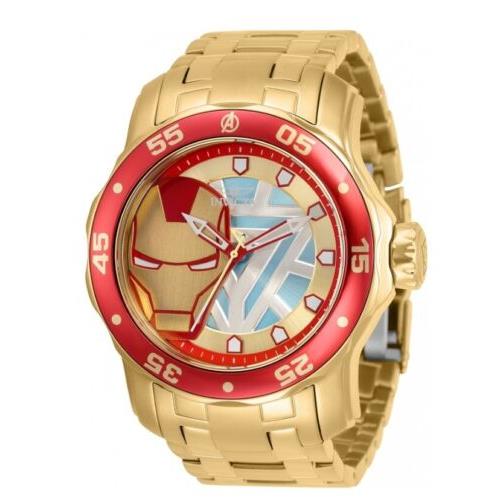 Invicta Marvel Ironman Men`s 48mm Limited Pro Diver Scuba Quartz Watch 32423 - Dial: Gold, Band: Gold, Bezel: Gold