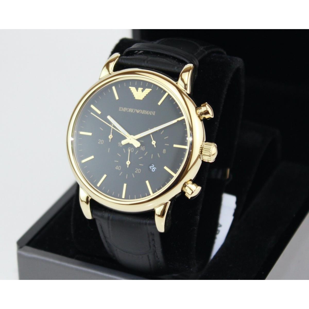 Emporio Armani Gold Chronograph Black Leather Men`s AR1917 Watch