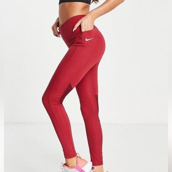 Nike Women`s Dri-fit Run Division Fast Leggings in Berry Red - Size Small