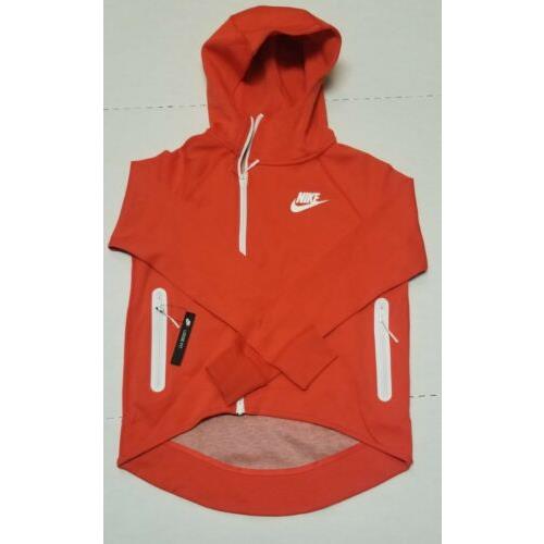 Nike Tech Fleece Zip Up Hoodie Cape Habenero Red Women`s Sz XS 930757-634