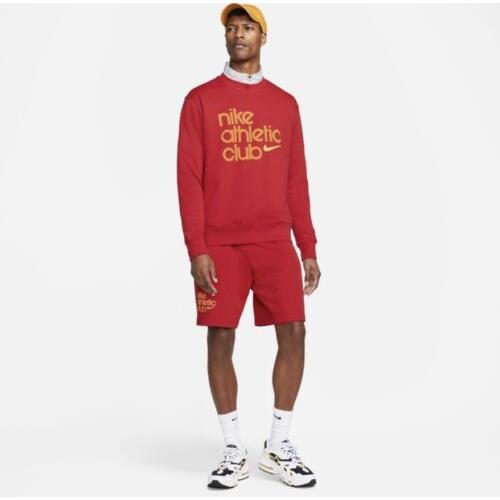 Nike Athletic Club Retro French Terry Shorts Sweatshirt Set Size Small Gym Red