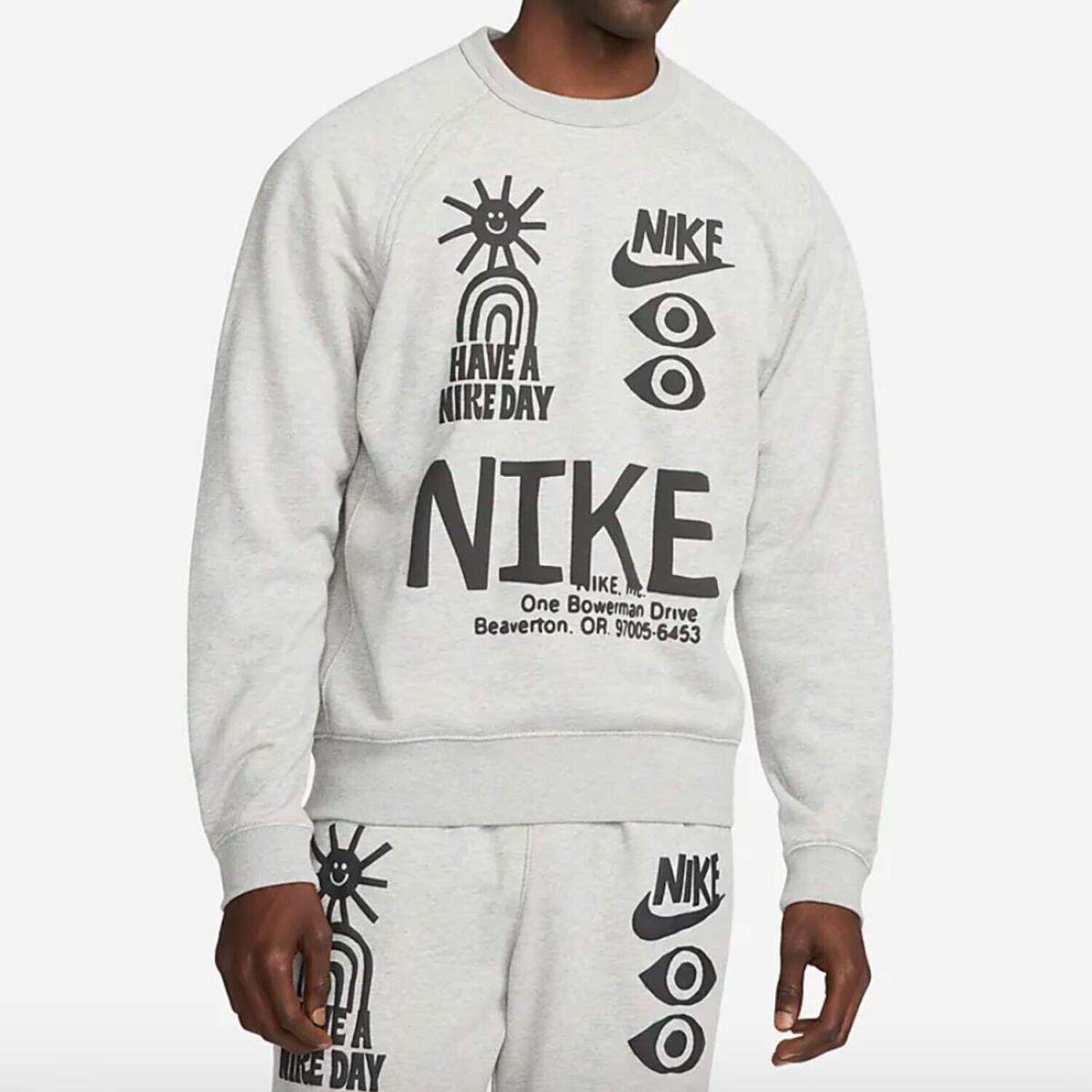 Nike Nsw Men`s French Terry Crewneck Sweatshirt Grey Heather Size Large