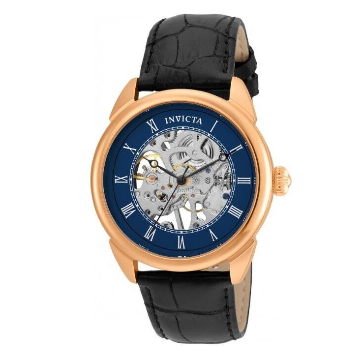 Invicta Specialty Men`s Mechanical Hand-winding Rose Gold Blue 42mm Watch 23538