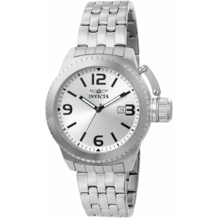 Invicta 0989 Men`s Corduba Silver Dial Stainless Steel Date Quartz Watch - Dial: Silver, Band: Silver, Bezel: Silver