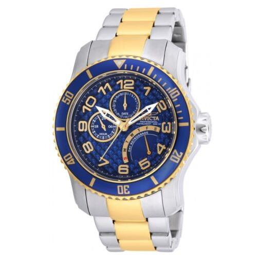 Invicta Pro Diver Mens 49mm Retrograde Date Multi-function Stainless Watch 17356 - Dial: Blue, Band: Gold, Bezel: Blue