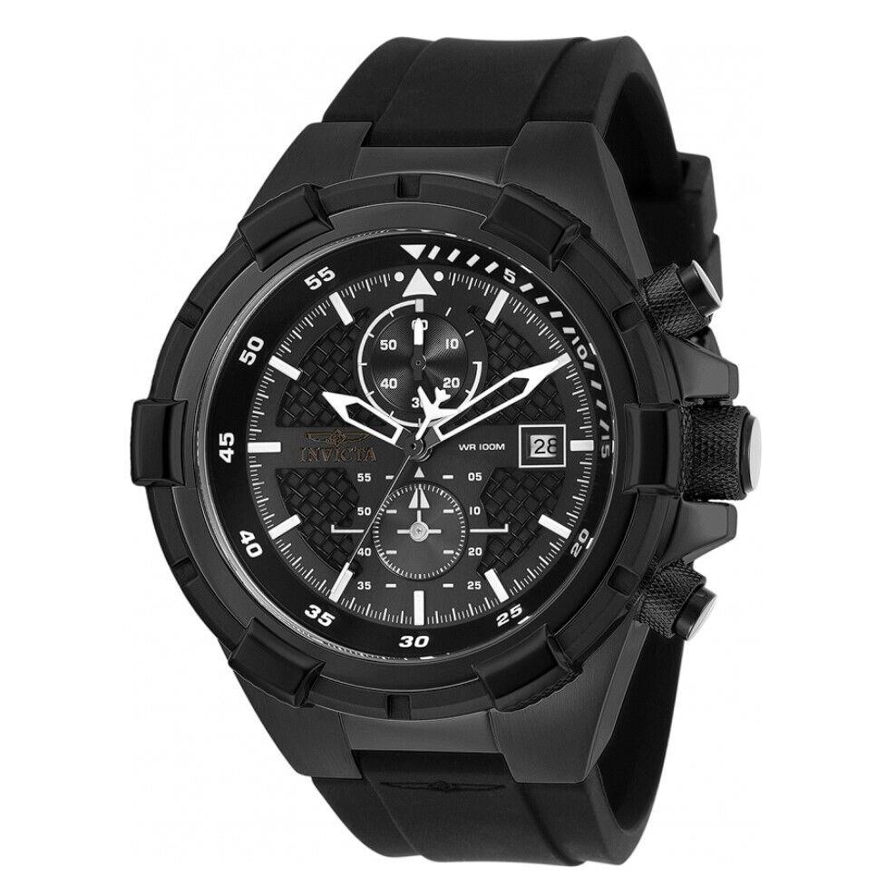 Invicta Aviator Men`s 51mm Triple Black Silicone Chronograph Watch 28099 - Dial: Black, White, Band: Black, Bezel: Black