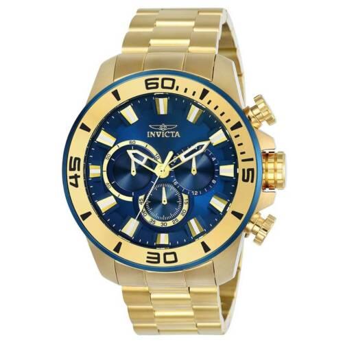 Invicta Men`s Watch Pro Diver Chronograph Blue and Gold Tone Dial Bracelet 22587