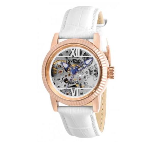 Invicta Objet D Art Automatic Womens 34mm Skeleton Rose Gold Leather Watch 26349