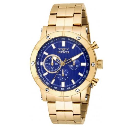 Invicta Specialty Men`s 46mm Blue Dial Gold Stainless Chronograph Watch 18162 - Dial: Blue, Band: Gold, Bezel: Gold