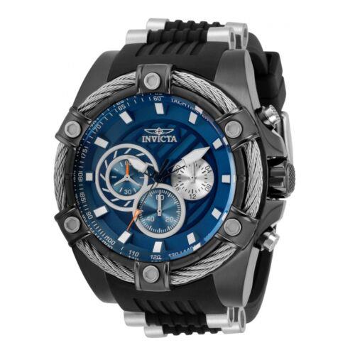 Invicta Bolt Cable Men`s 52mm Blue Dial Black Silicone Chronograph Watch 32694 - Dial: Blue, Band: Black, Bezel: Black