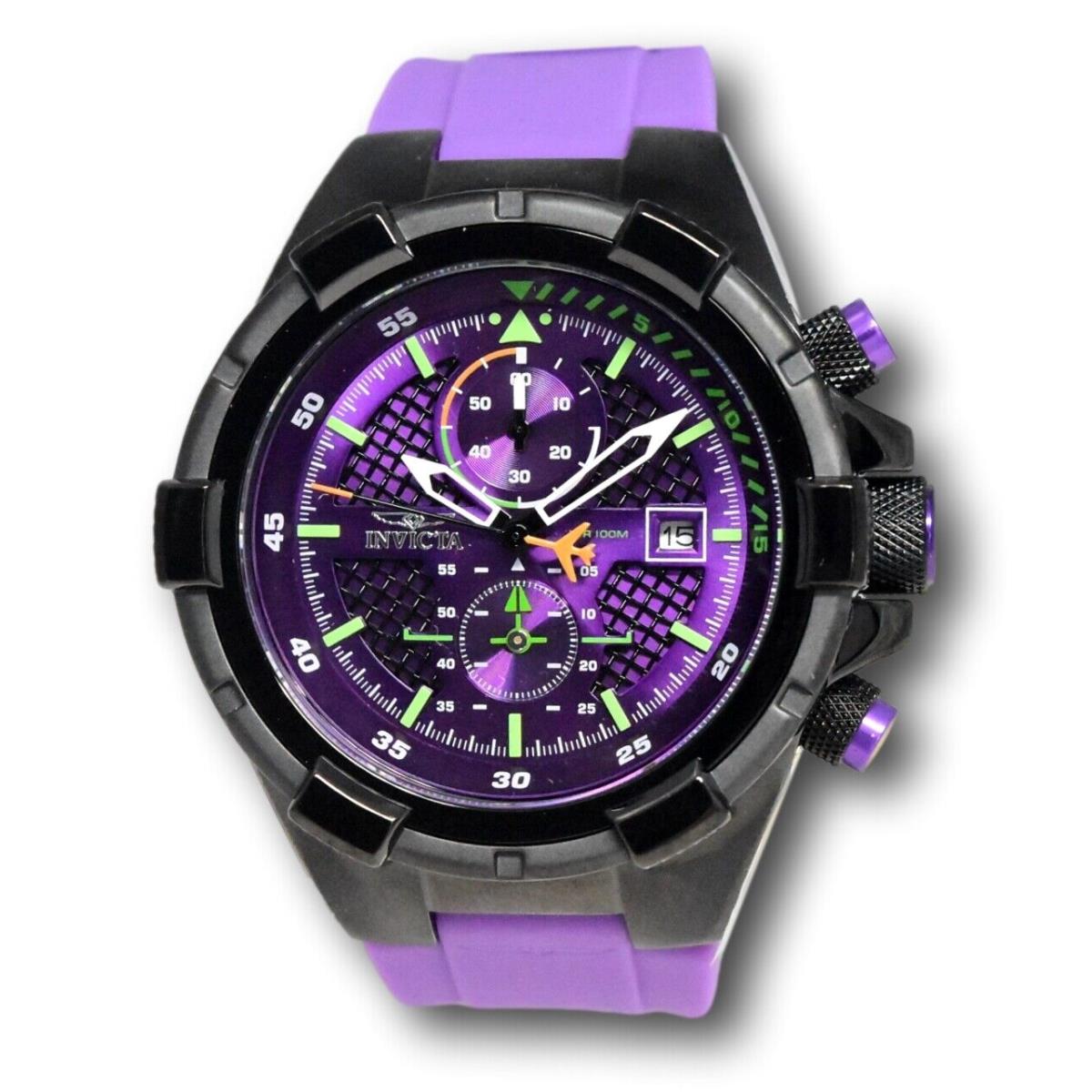 Invicta Aviator Men`s 51mm Double Purple Silicone Chronograph Watch 39375