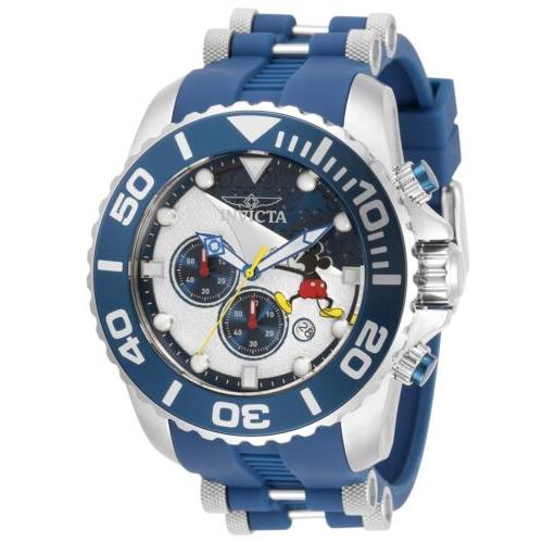 Invicta Disney Limited Edition Men`s 50mm Blue Mickey Chronograph Watch 32472 - Dial: White, Band: Blue, Bezel: Blue