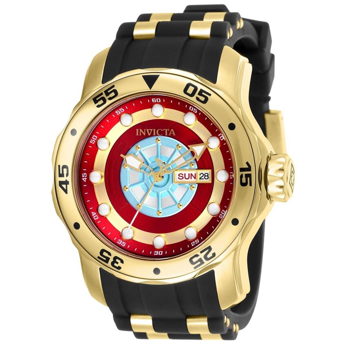 Invicta Marvel Ironman Men`s 48mm Limited Edition Quartz Watch 25701 Rare - Dial: Blue, Gold, Multicolor, Red, Band: Black, Bezel: Black, Gold