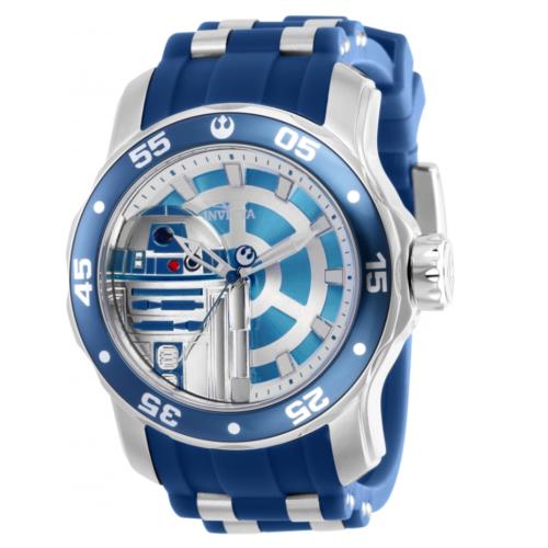 Invicta Star Wars R2-D2 Men`s 48mm Limited Edition Silicone Quartz Watch 39539 - Dial: Blue, Band: Blue, Bezel: Blue