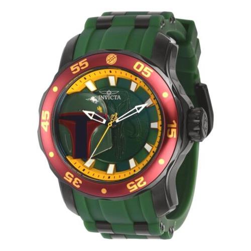 Invicta Star Wars Men`s 48mm Boba Fett Limited Edition Green Quartz Watch 37209 - Dial: Green, Band: Green, Bezel: Red