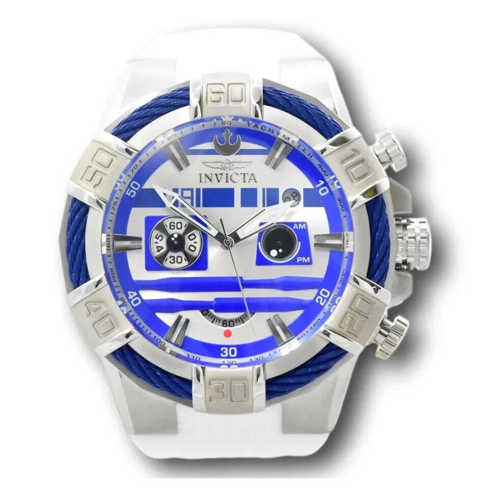 Invicta Star Wars R2D2 Limited Edition 26269 Silicone Strap Chronograph Men`s - Dial: Blue, Silver, Band: White, Bezel: Blue