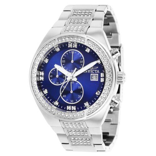 Invicta Specialty Lux Men`s 45mm Blue Dial Crystals Silver Chrono Watch 38609