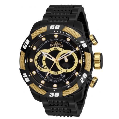 Invicta Speedway Viper Men`s 50mm Black Gold Stainless Chronograph Watch 28009 - Dial: Black, Gold, White, Yellow, Band: Black, Bezel: Black, Gold, White, Yellow